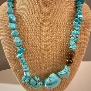 Statement Necklace Turquoise Colored Howlite Tiger Eye